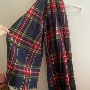 Gorgeous oversized plaid scarf - over 5’ long and over 2’ wide! Raw edge fringe.